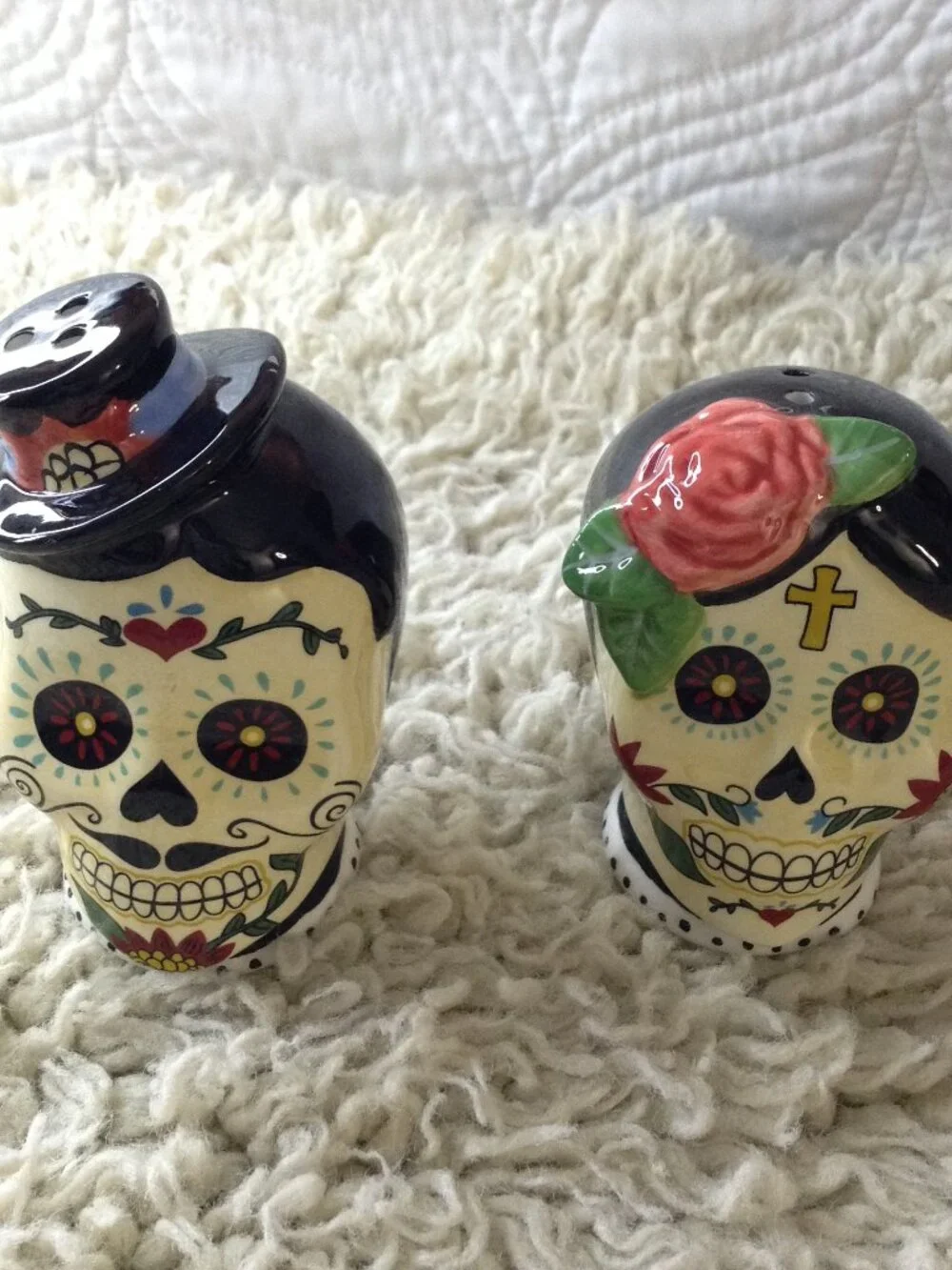 NWOT Day of the Dead Blue Sky Clayworks Salt and Pepper Shakers Halloween Spooky